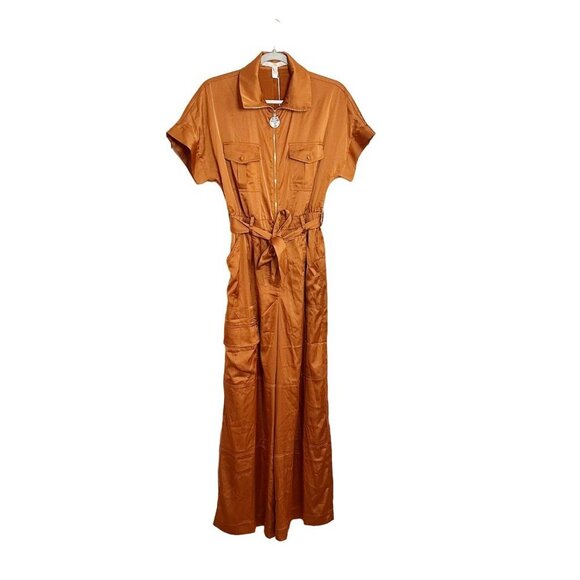 Hutch Kerrigan Satin Zipper Front Jumpsuit Copper Orange Size Small NEW - Picture 2 of 5